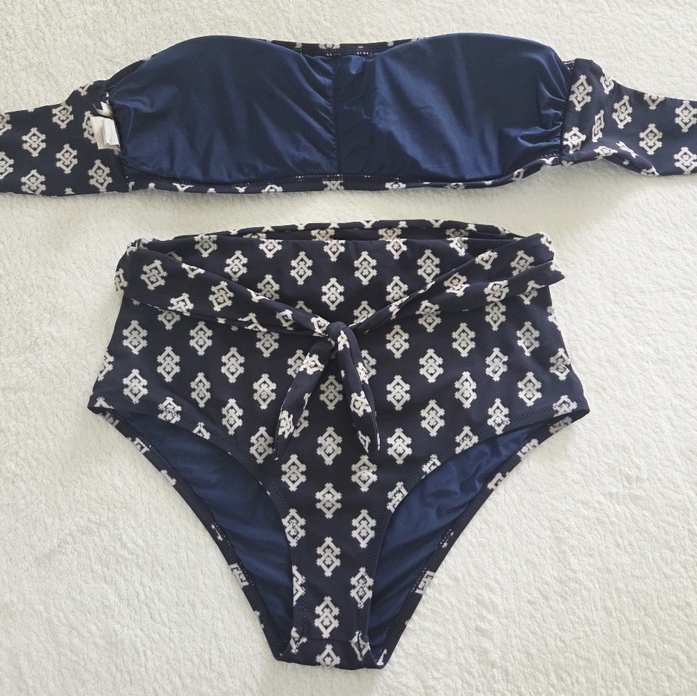 Tory Burch ✨️ Navy Double Diamond Two Piece Women's Swimsuit Size M - Picture 4 of 14